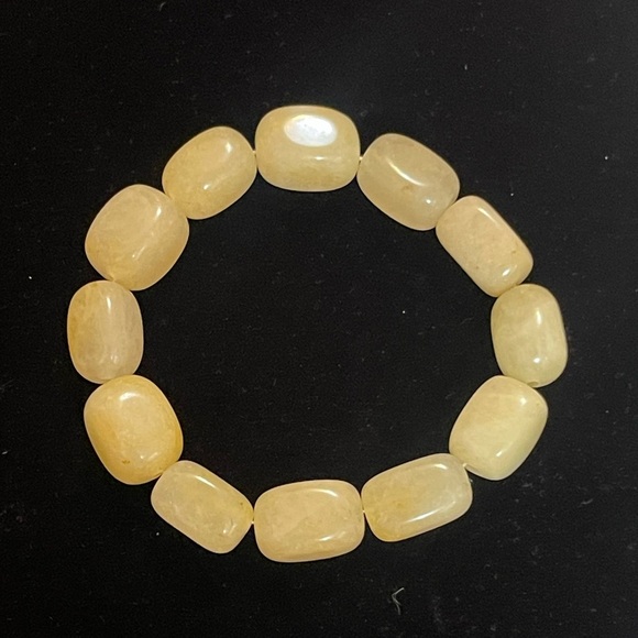 Lee Sands Jasper Agate Yellow Bracelet Natural Stone Stretch Bangle Cuff - Picture 1 of 3
